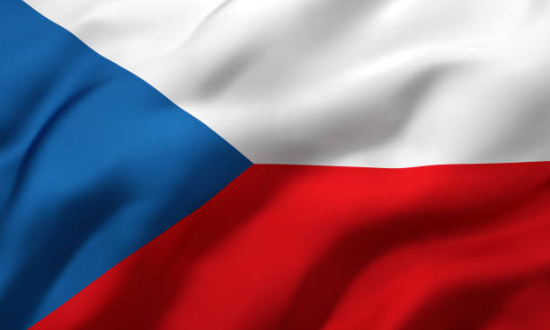 Flag of Czech Republic blowing in the wind. Full page Czech flying flag. 3D illustration.